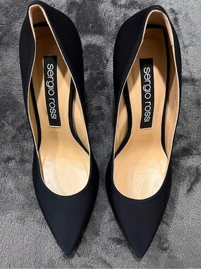 Sergio Rossi Black Pointed-Toe Satin Pumps
